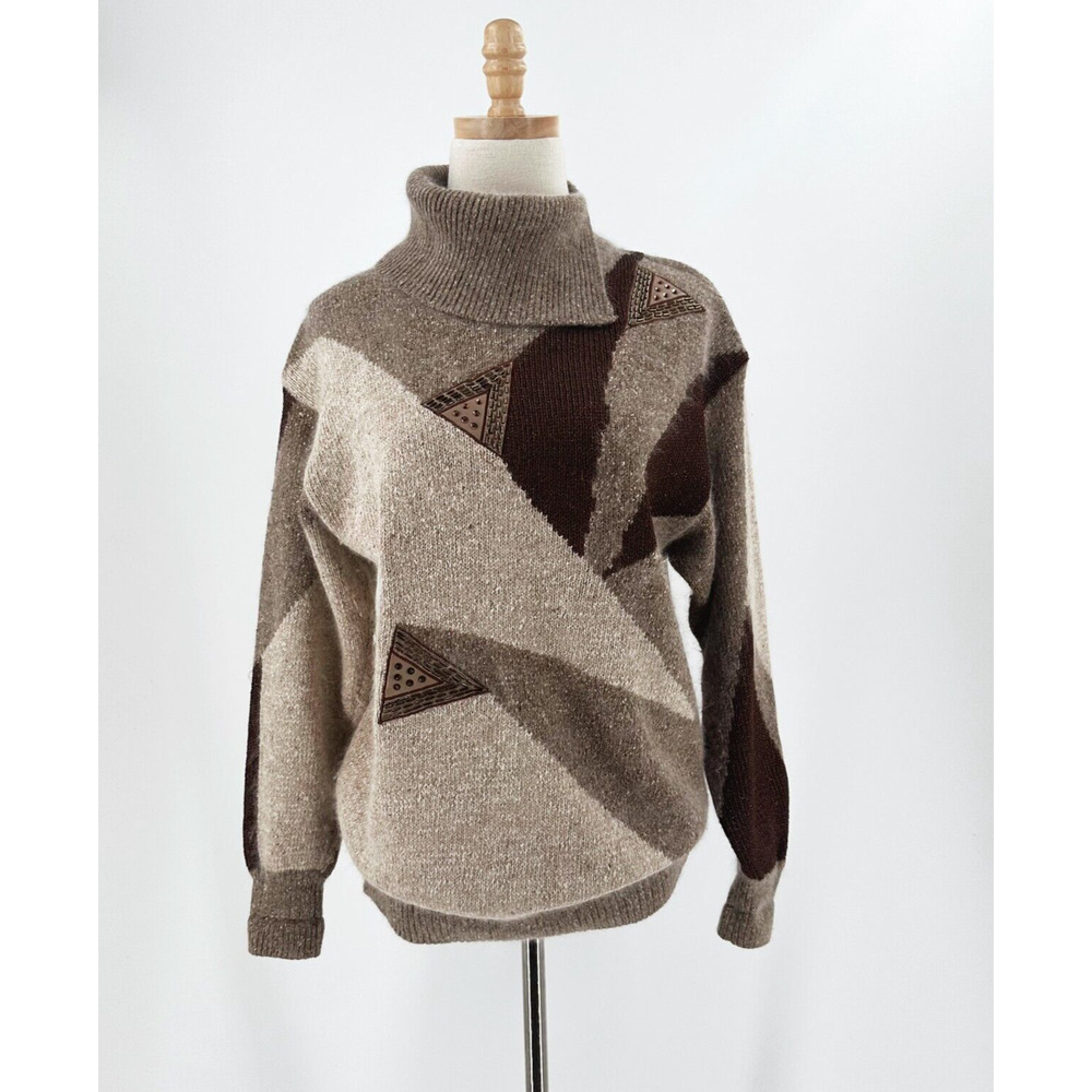 VTG 80s IB Diffusion Silk/Angora Patchwork Costal Grandma Sweater Medium Retro